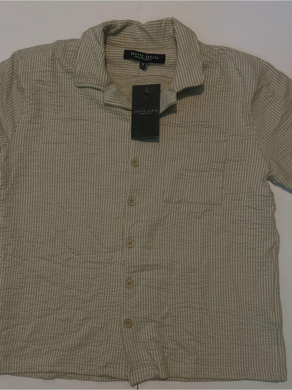 Rustic Souls Men’s Light Cream Striped Short-Sleeve Button-Down Shirt